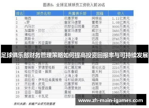 足球俱乐部财务管理策略如何提高投资回报率与可持续发展 足球俱乐部财务管理策略如何提高投资回报率与可持续发展